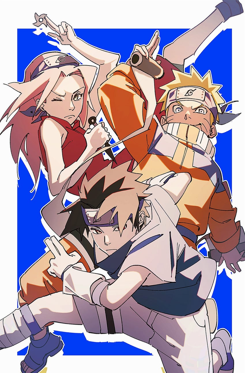 haruno sakura, uzumaki naruto, and uchiha sasuke (naruto) drawn by pnpk_1013