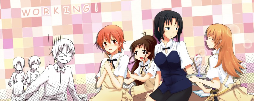 taneshima popura, inami mahiru, todoroki yachiyo, satou jun, takanashi souta, and 2 more (working!!) drawn by aku_(akuing)