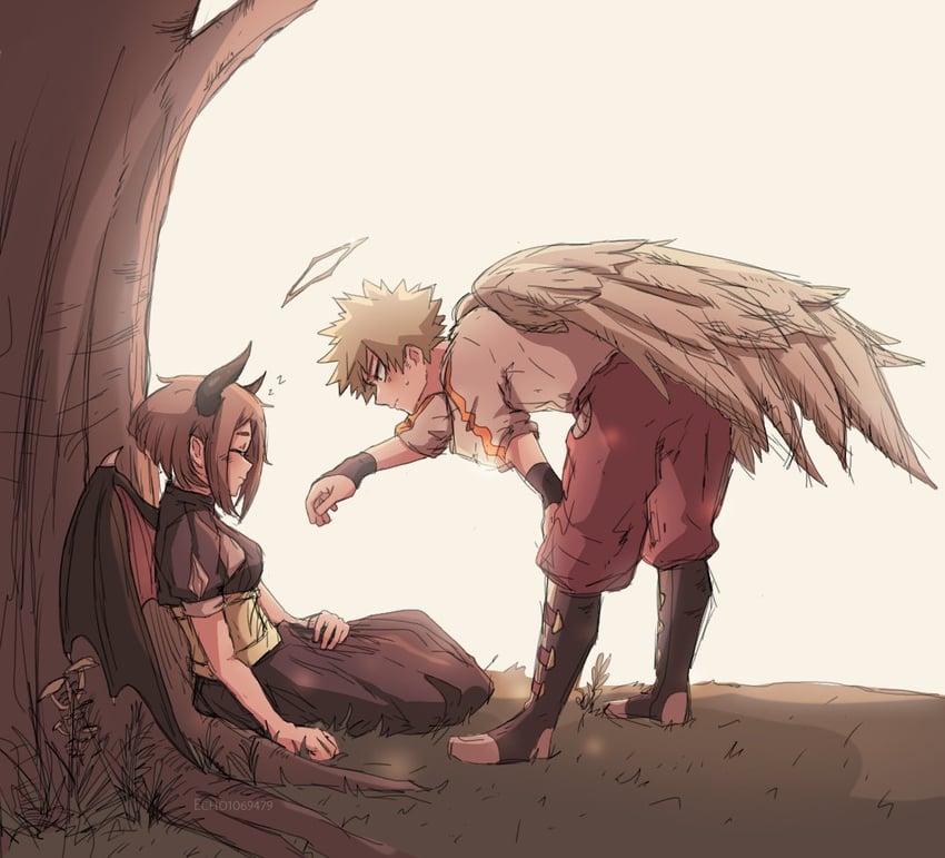uraraka ochaco and bakugou katsuki (boku no hero academia) drawn by echo1069479