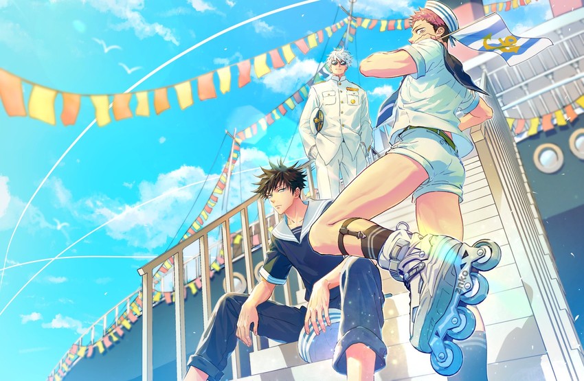 gojou satoru, itadori yuuji, and fushiguro megumi (jujutsu kaisen) drawn by juju_net