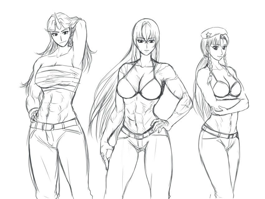 hong meiling, hoshiguma yuugi, and sendai hakurei no miko (original and 2 more) drawn by taikyoku_tsurugi