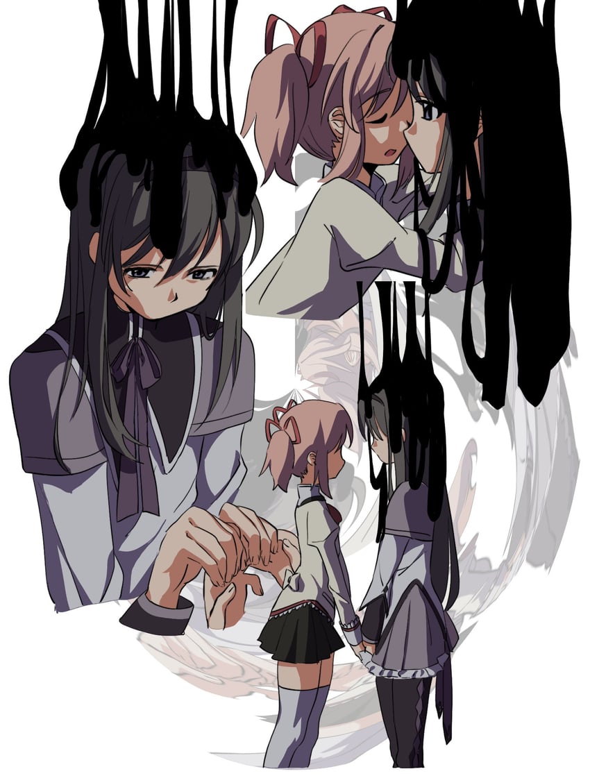 akemi homura and kaname madoka (mahou shoujo madoka magica) drawn by kuro_miumu