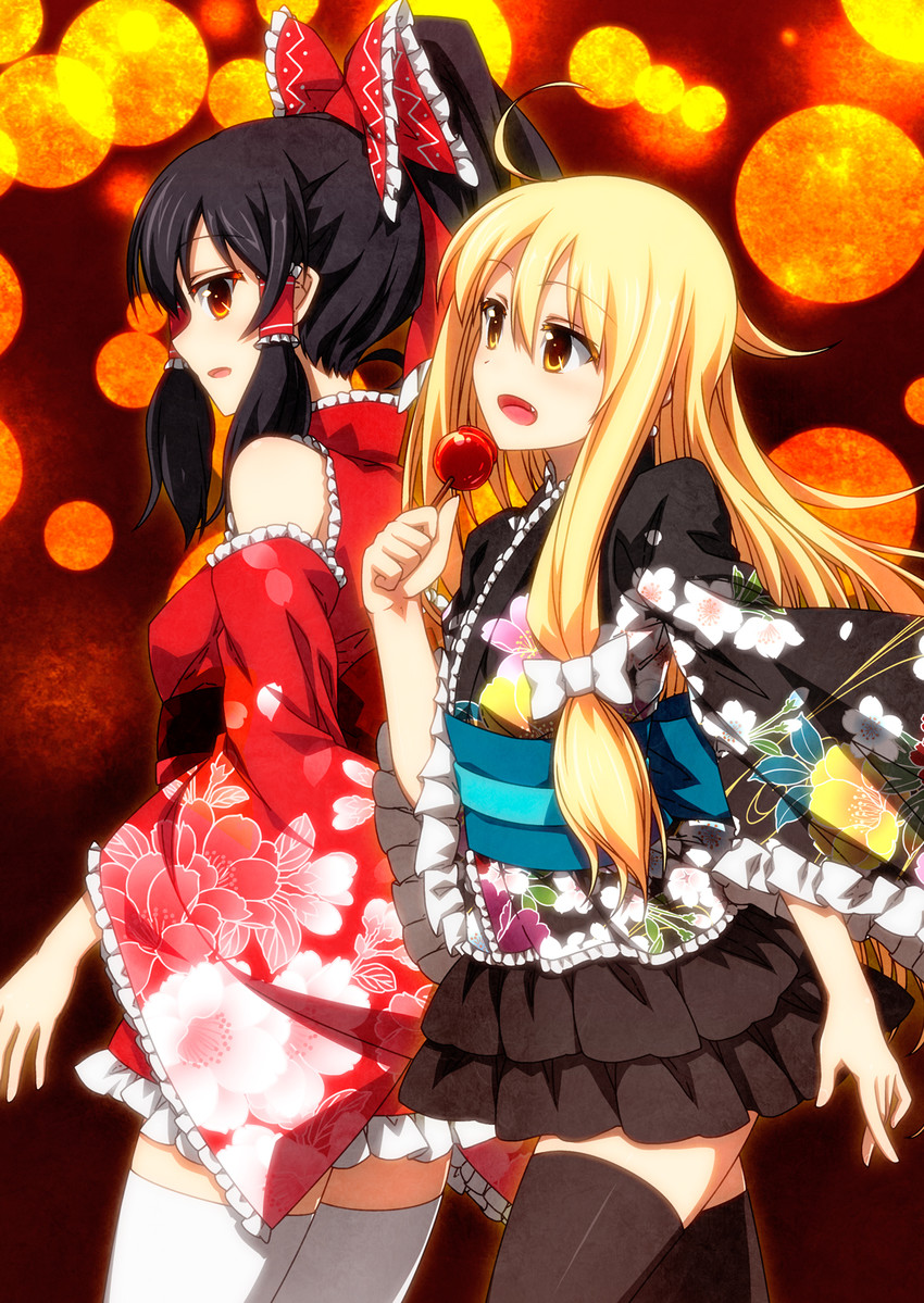 hakurei reimu and kirisame marisa (touhou) drawn by sazanami_mio