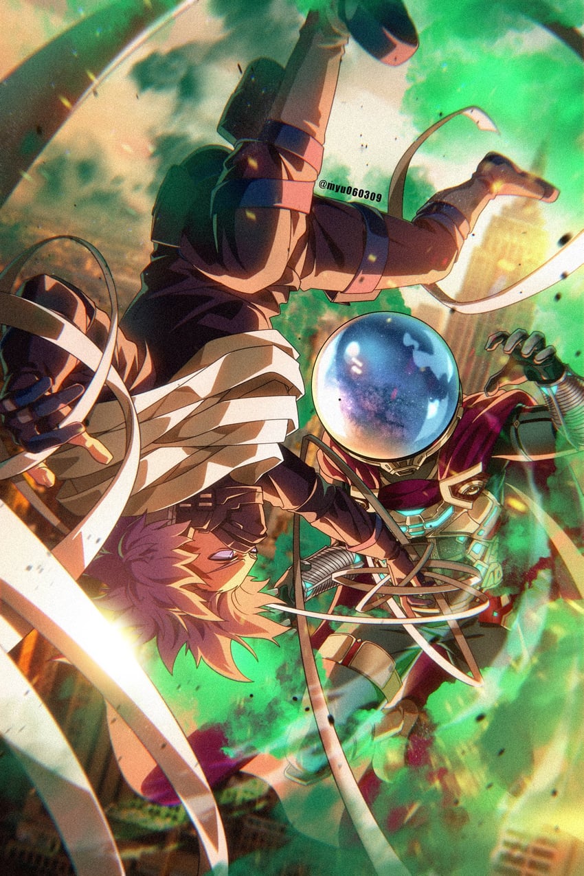 shinso hitoshi and mysterio (boku no hero academia and 4 more) drawn by myu060309