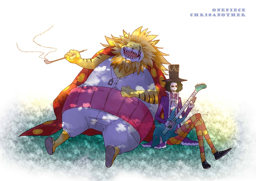 brook and nekomamushi (one piece) drawn by chrisanother