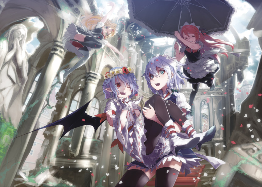 remilia scarlet, izayoi sakuya, and fairy maid (touhou) drawn by kumonji_aruto