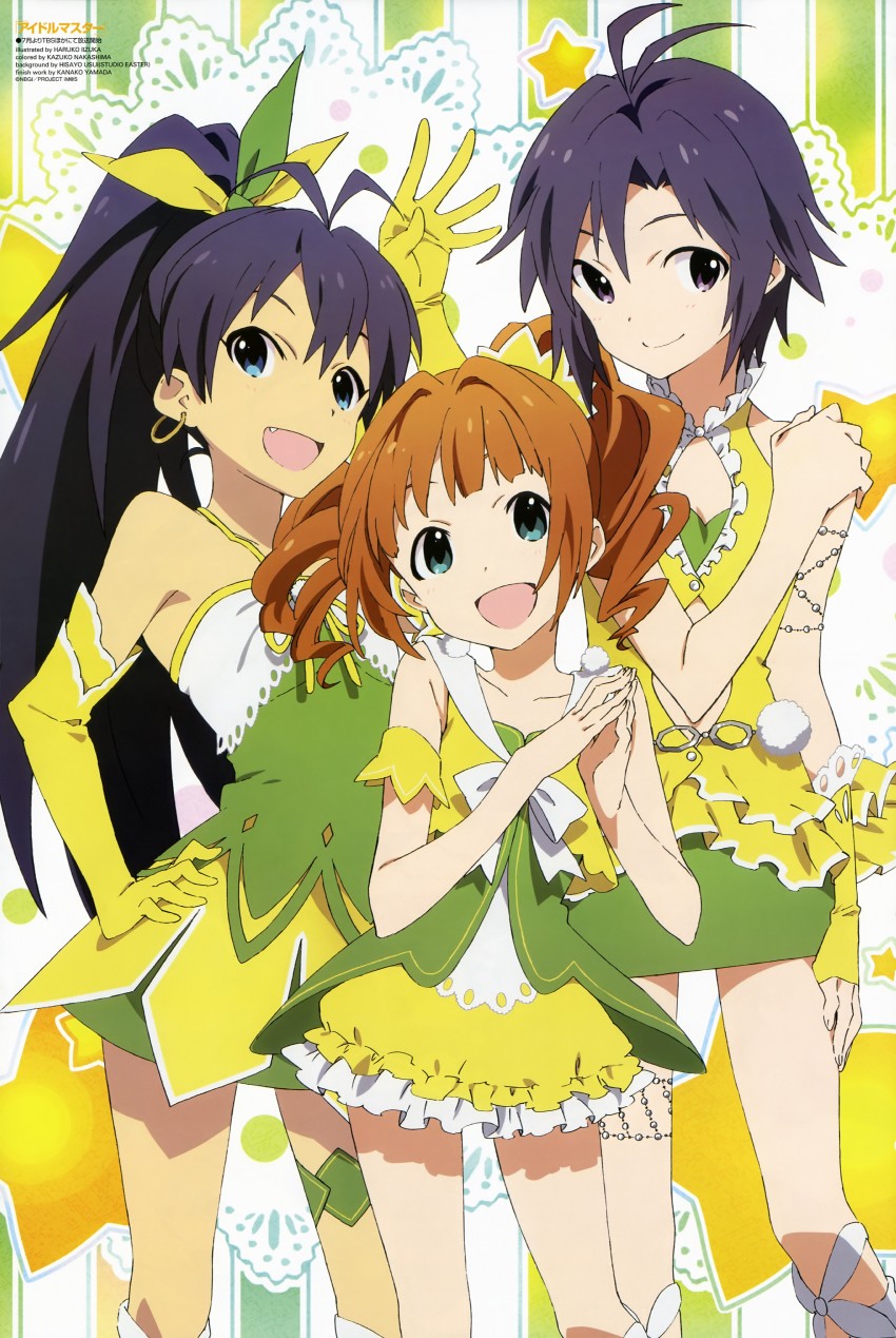 kikuchi makoto, ganaha hibiki, and takatsuki yayoi (idolmaster and 1 more) drawn by iizuka_haruko, nakashima_kazuko, toi_kotori, and usui_hisayo