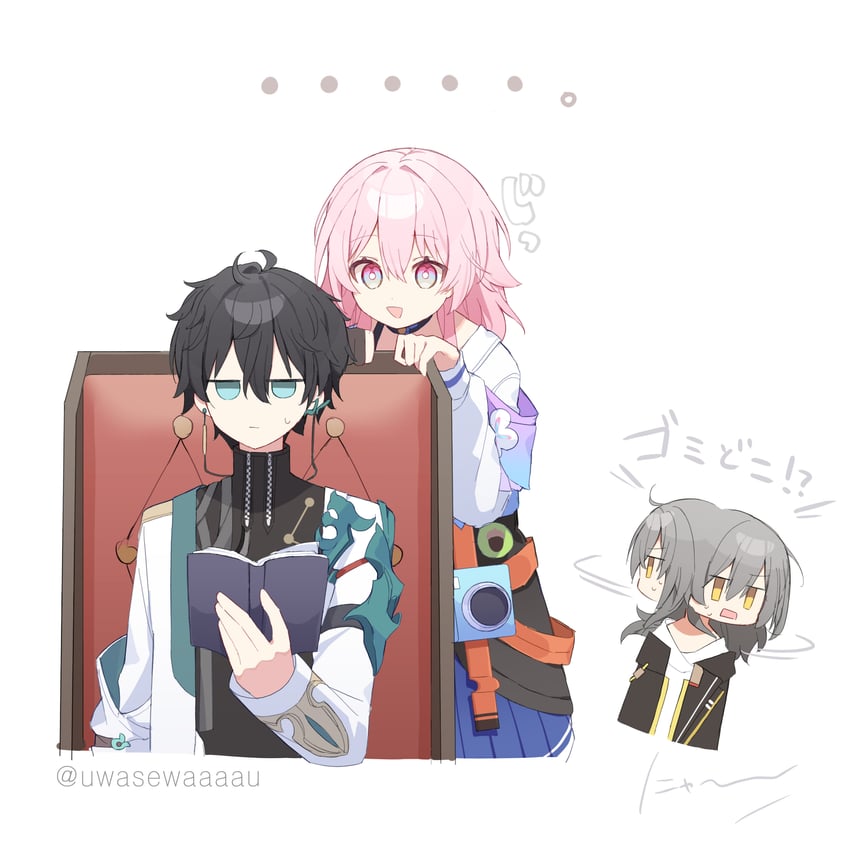 trailblazer, stelle, march 7th, and dan heng (honkai and 1 more) drawn by uwasewau