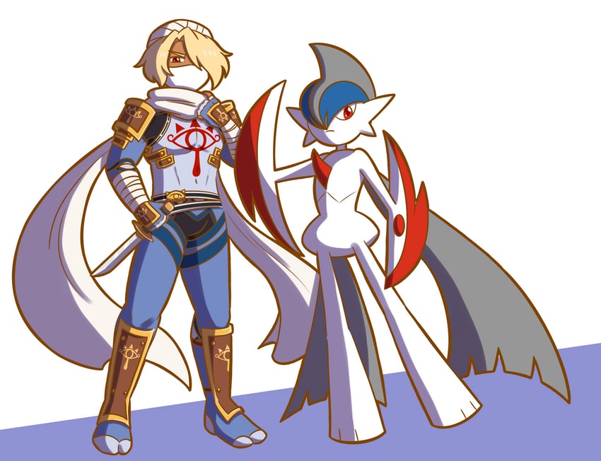 gallade, sheik, and mega gallade (pokemon and 2 more) drawn by princeyam