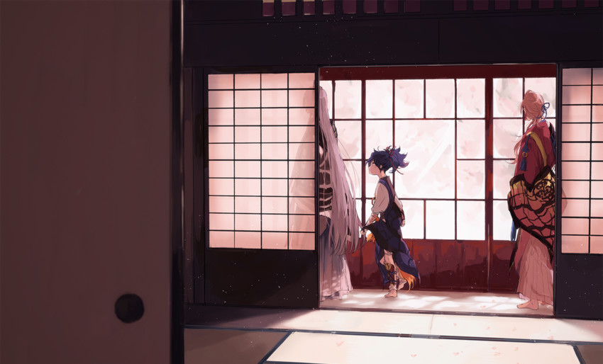 sayo samonji, souza samonji, and kousetsu samonji (touken ranbu) drawn by aruhi_(mizuirokunn)