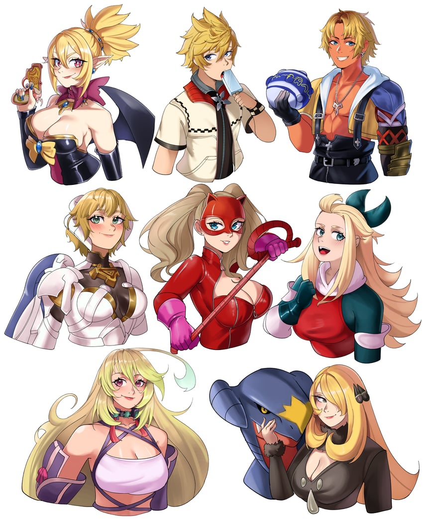 cynthia, takamaki anne, garchomp, roxas, milla maxwell, and 4 more (pokemon and 15 more) drawn by deliciousbrain
