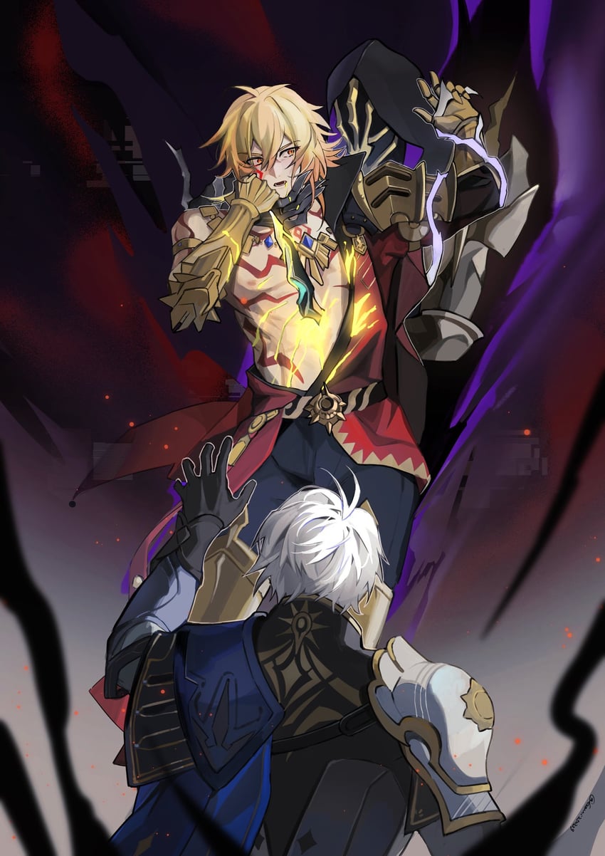 phainon, mydei, and flame reaver of the deepest dark (honkai and 1 more) drawn by gomi0421