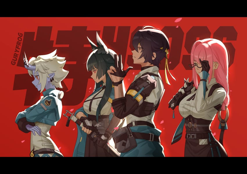 hoshimi miyabi, tsukishiro yanagi, soukaku, and asaba harumasa (zenless zone zero) drawn by guryfrog