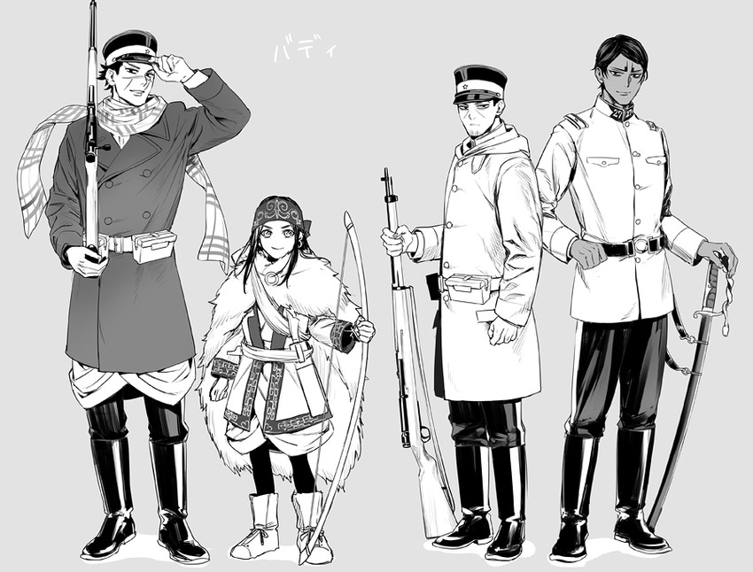 sugimoto saichi, asirpa, tsukishima hajime, and koito otonoshin (golden kamuy) drawn by tr_(lauralauraluara)