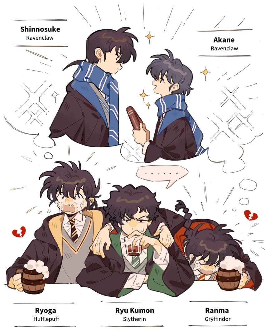 tendou akane, saotome ranma, hibiki ryouga, kumon ryuu, and shinnosuke (ranma 1/2 and 2 more) drawn by siyer