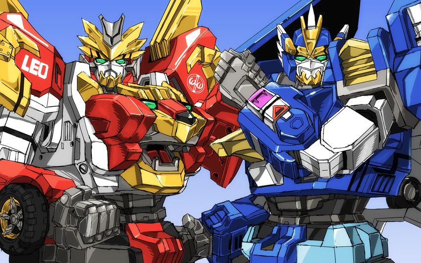 earth granner eagle shark and earth granner leo cheetah (getter robo and 2 more) drawn by nonkibou