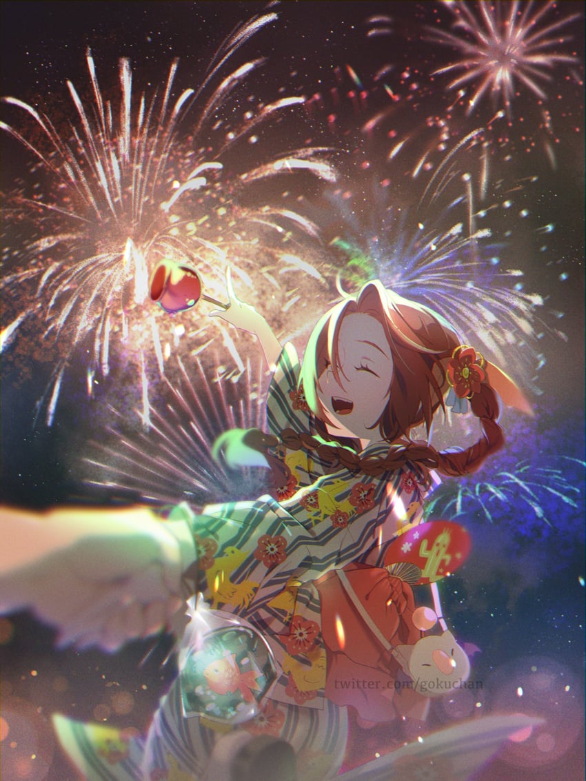 aerith gainsborough, moogle, and sabotender (final fantasy and 1 more) drawn by goku-chan