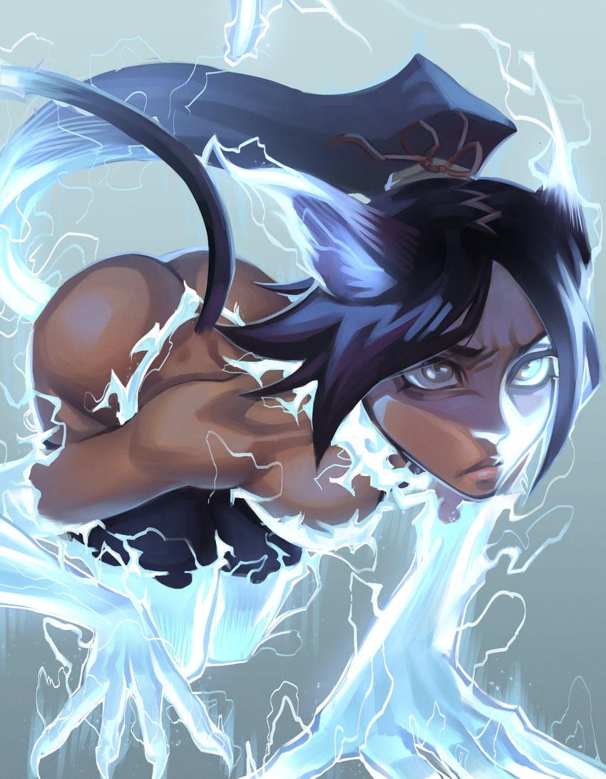 shihouin yoruichi (bleach and 1 more) drawn by obarii
