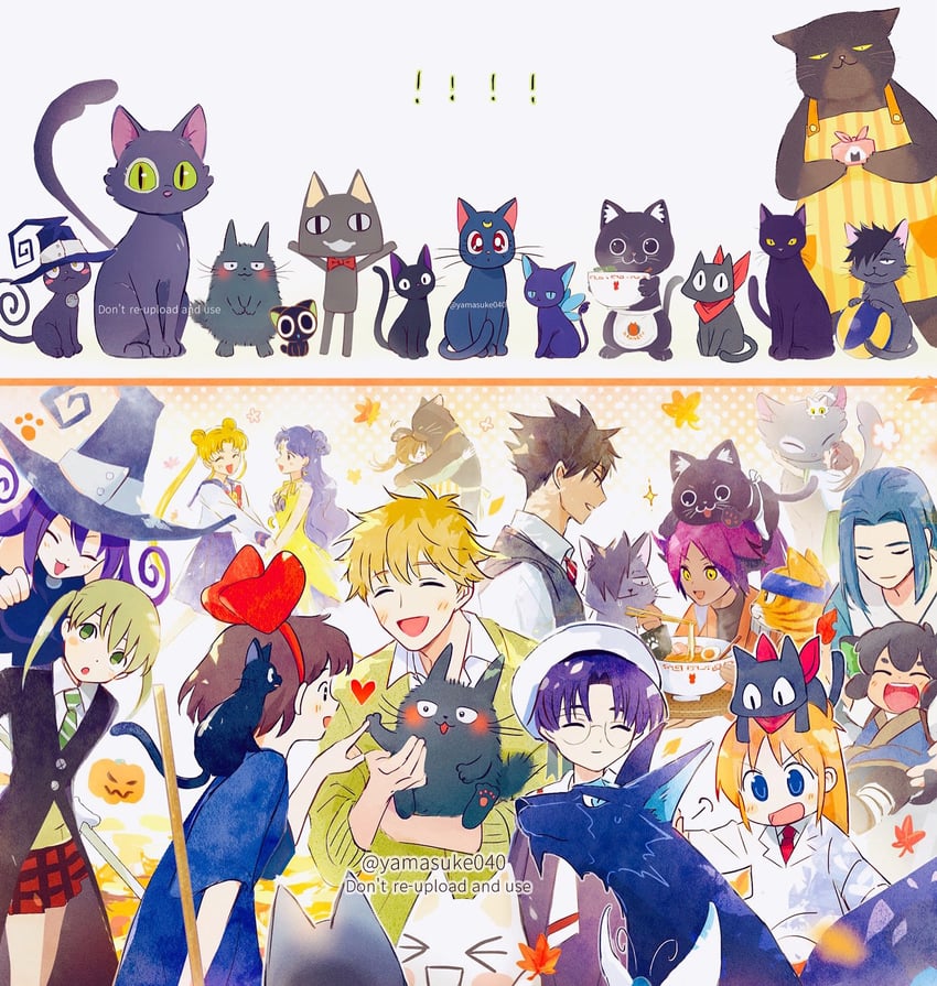 tsukino usagi, shihouin yoruichi, maka albarn, luo xiaohei, kiki, and 19 more (bishoujo senshi sailor moon and 12 more) drawn by yamasuke040