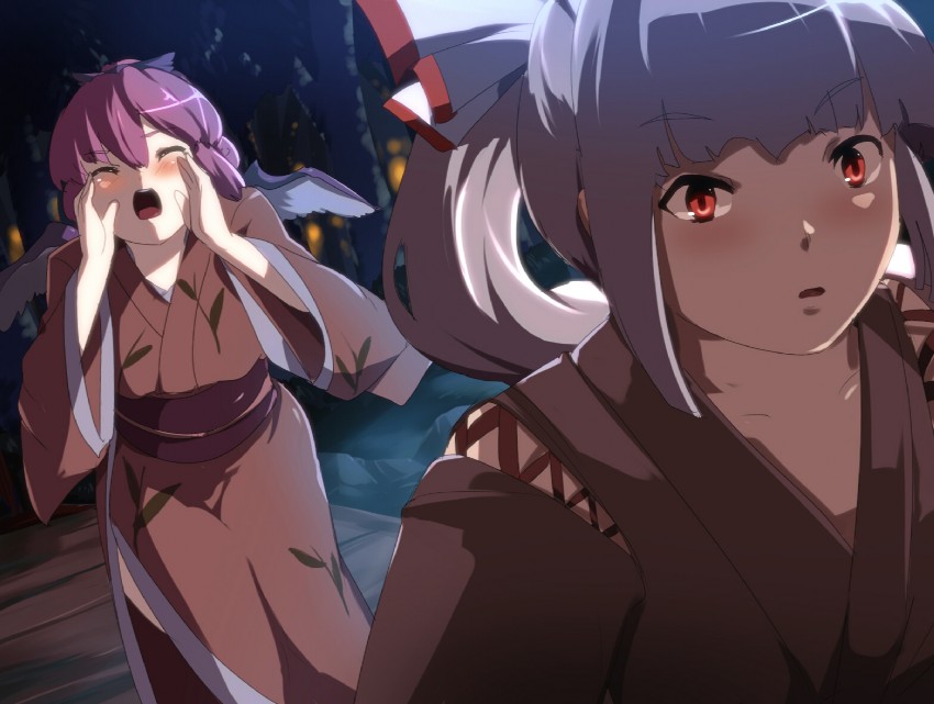 fujiwara no mokou, mystia lorelei, and okamisty (touhou and 1 more) drawn by magukappu
