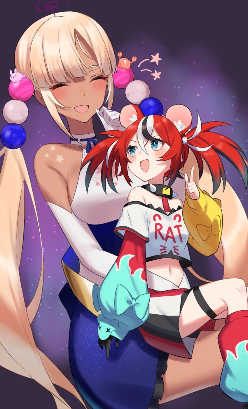 hakos baelz, tsukumo sana, kaniko, and usaslug (hololive and 1 more) drawn by aotake_iro