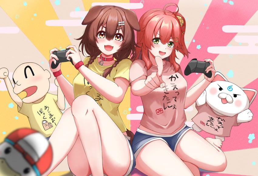 sakura miko, inugami korone, 35p, subaru duck, and listener (hololive) drawn by bashe