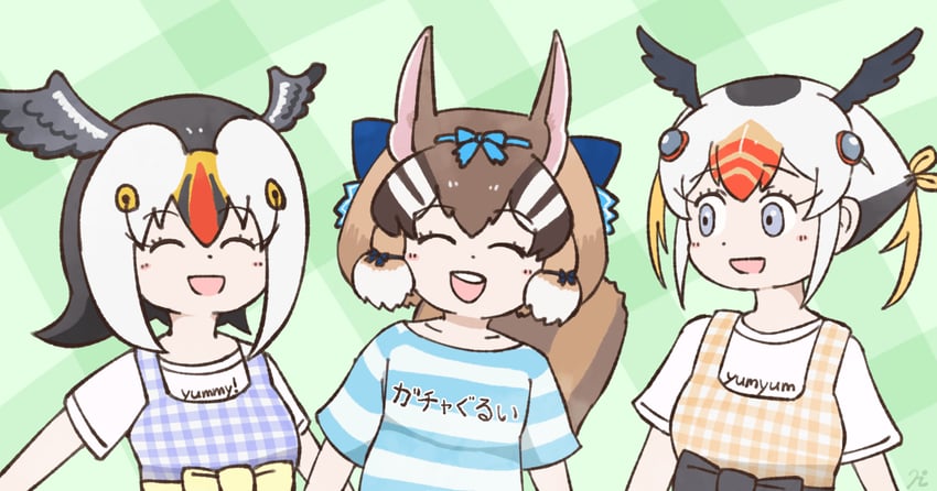 siberian chipmunk, atlantic puffin, and tufted puffin (kemono friends and 2 more) drawn by hissaa_(hisser)