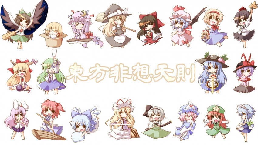 hakurei reimu, kirisame marisa, remilia scarlet, izayoi sakuya, kochiya sanae, and 16 more (touhou and 2 more) drawn by ominaeshi_(takenoko)