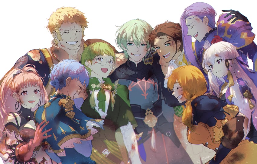 hilda valentine goneril, lysithea von ordelia, marianne von edmund, claude von riegan, male byleth, and 4 more (fire emblem and 1 more) drawn by shiroi_(shiroicbe)