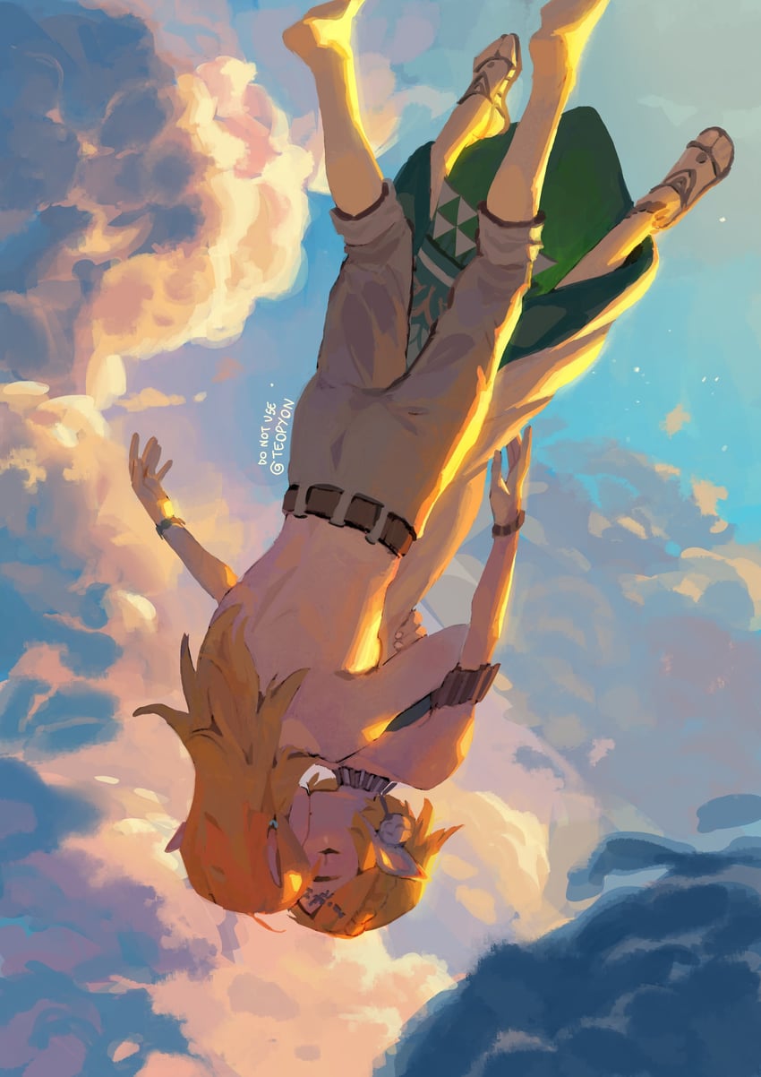 link and princess zelda (the legend of zelda and 1 more) drawn by pyonteo