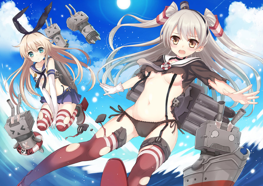 shimakaze, amatsukaze, rensouhou-chan, and rensouhou-kun (kantai collection) drawn by harimoji