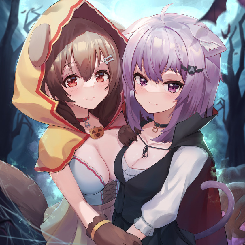 nekomata okayu and inugami korone (hololive) drawn by woogi_(duguddnr)