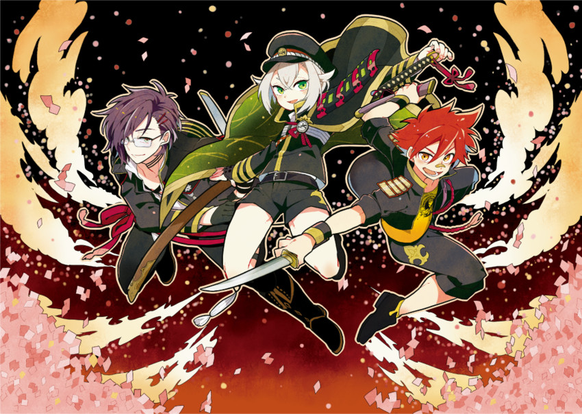 hotarumaru, aizen kunitoshi, and akashi kuniyuki (touken ranbu) drawn by haruyasai_(sanbunno)