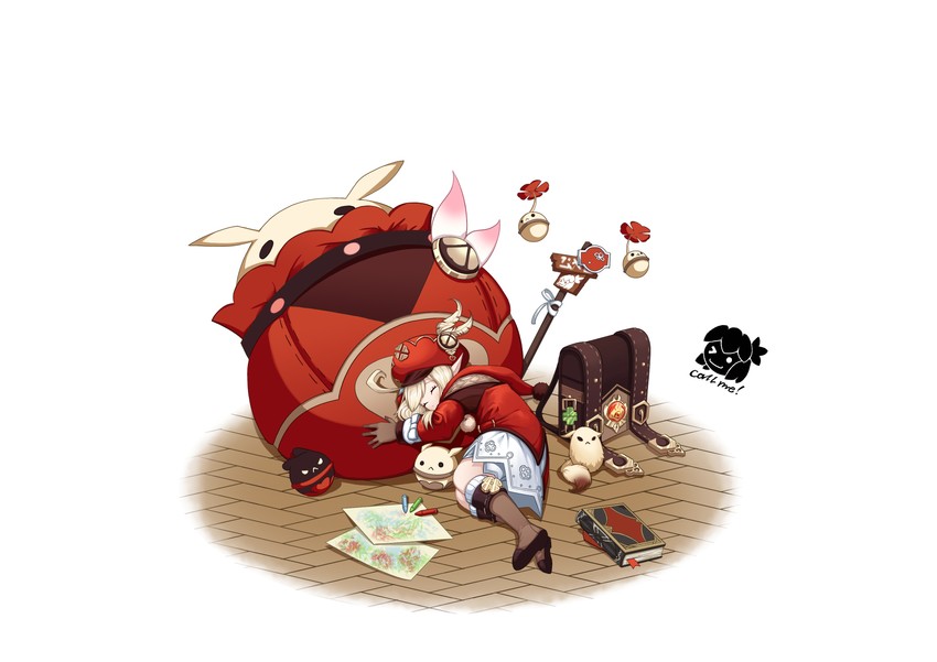 klee, dodoco, and jumpy dumpty (genshin impact) drawn by dongle_e