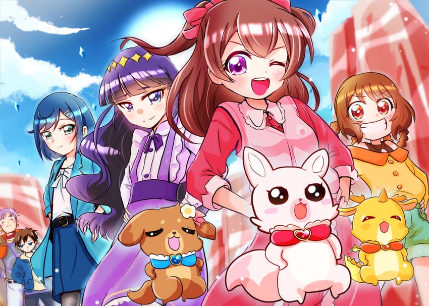 nagomi yui, fuwa kokone, kasai amane, hanamichi ran, kome-kome, and 3 more (precure and 1 more) drawn by buta_obutu