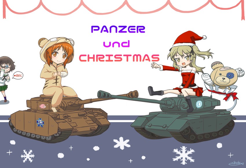 nishizumi miho, akiyama yukari, shimada arisu, and boko (girls und panzer) drawn by niboshi_(sora-box)