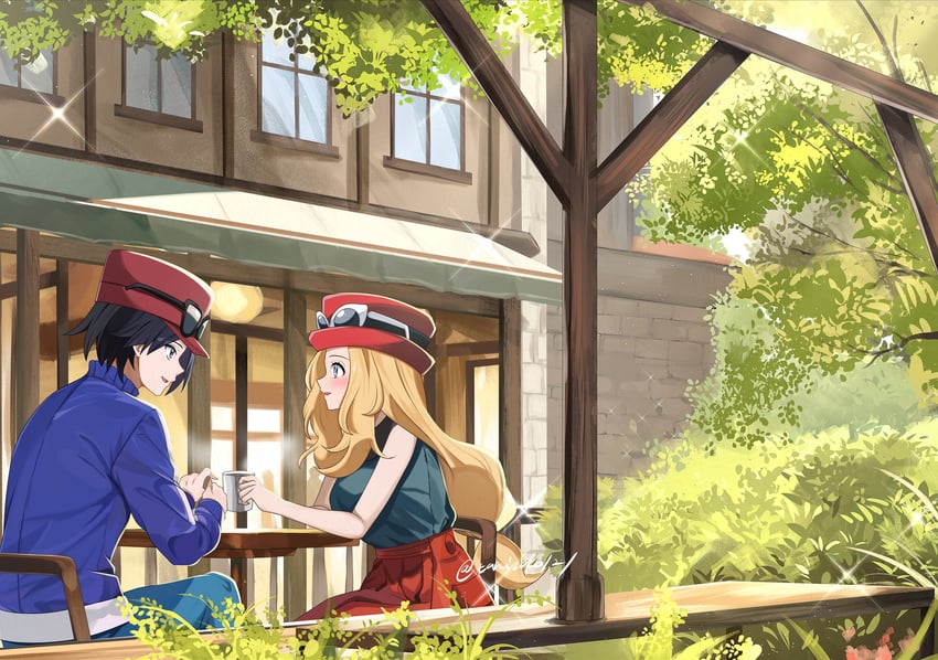 serena and calem (pokemon and 1 more) drawn by syainu_moco
