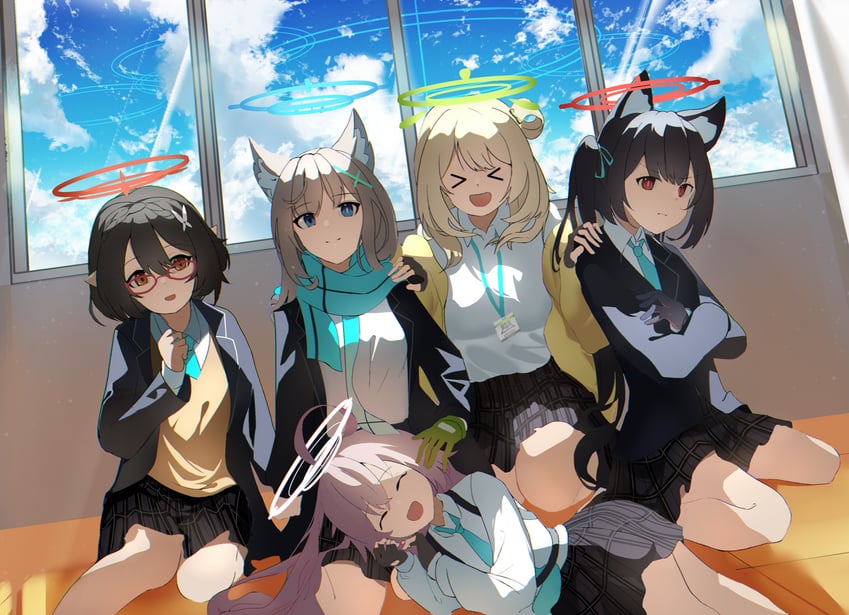 shiroko, hoshino, nonomi, serika, and ayane (blue archive) drawn by k.n.q