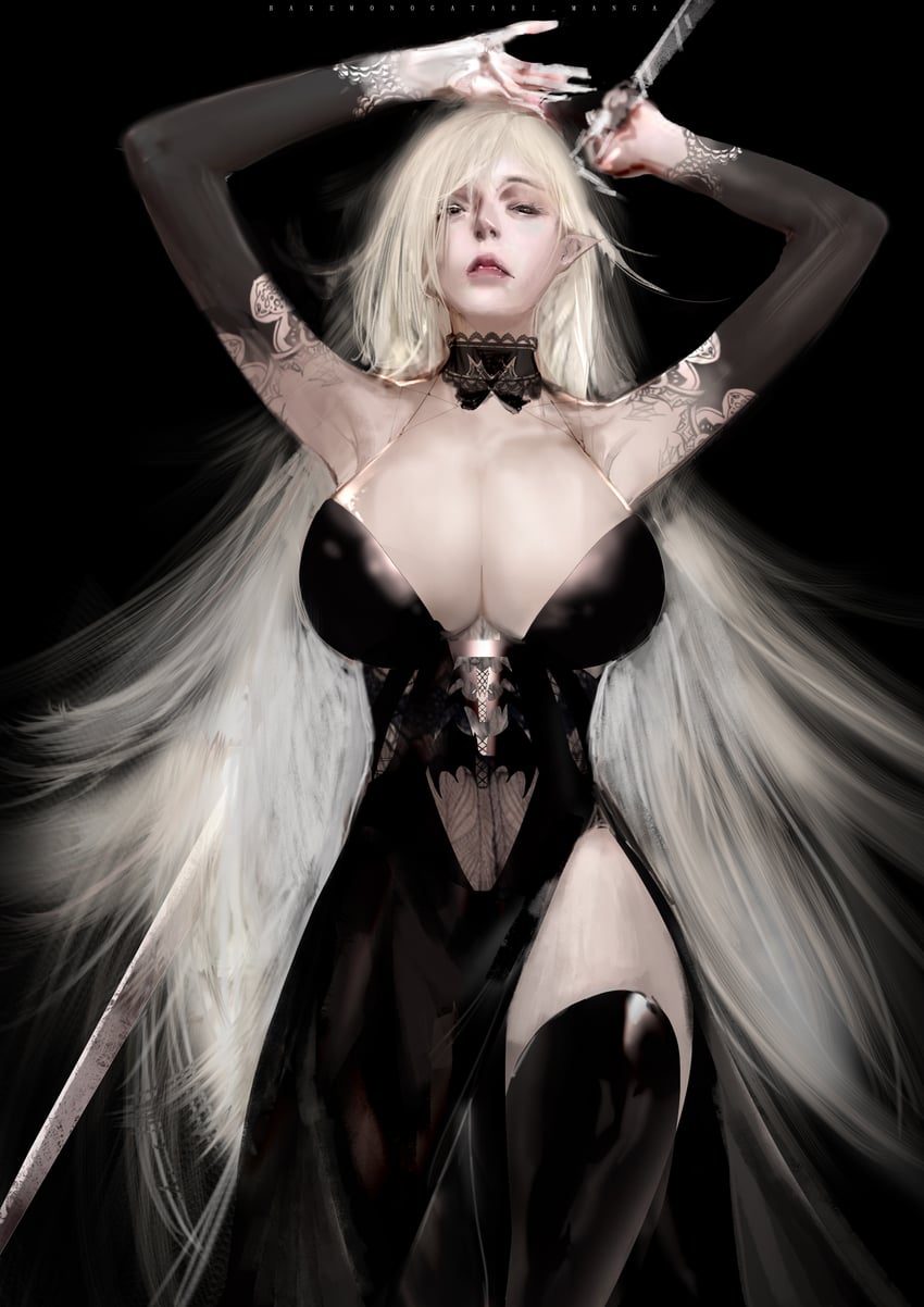 oshino shinobu and kiss-shot acerola-orion heart-under-blade (monogatari and 1 more) drawn by shishirui_san