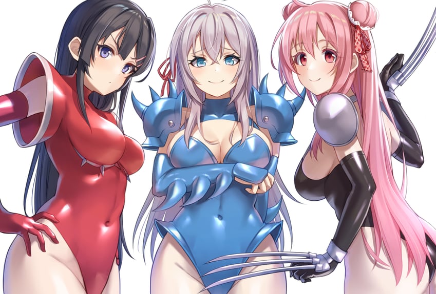 sakurajima mai, alisa mikhailovna kujou, matsuzaka satou, fal, and mizuki (phantasy star and 5 more) drawn by shiraha_(shiraha_0129)