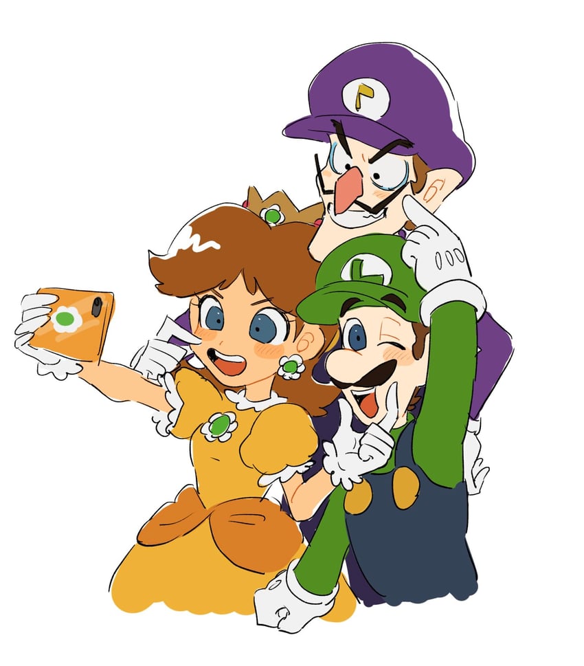 luigi, princess daisy, and waluigi (mario) drawn by mimimi_(mimimim9999)