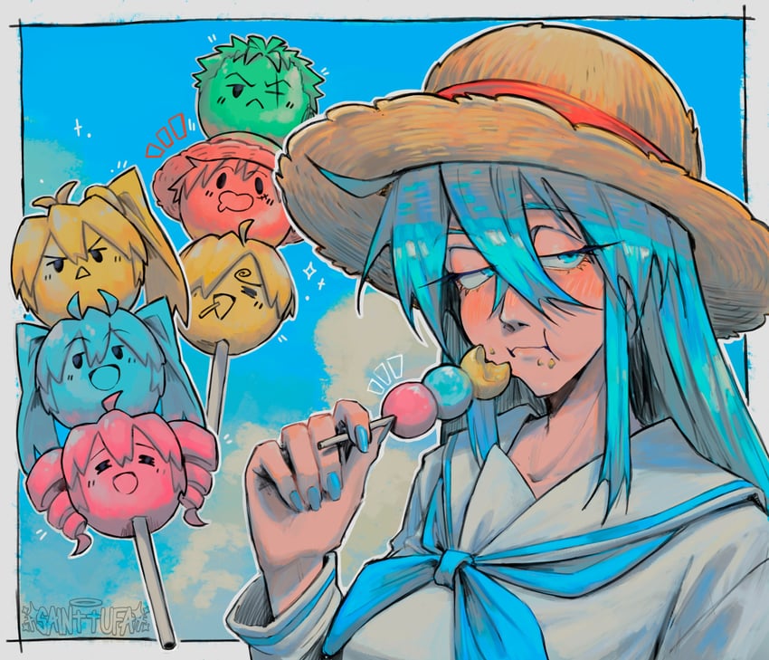 hatsune miku, kasane teto, monkey d. luffy, roronoa zoro, sanji, and 1 more (vocaloid and 3 more) drawn by sainttufa