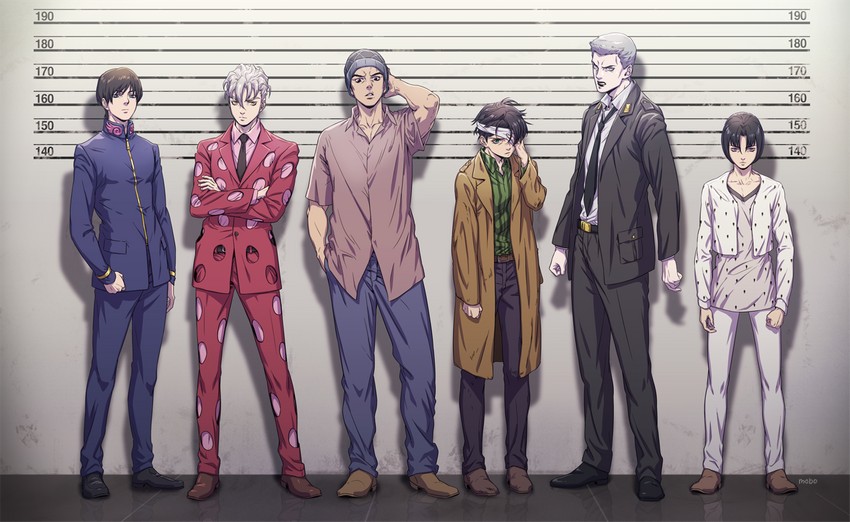 giorno giovanna, bruno bucciarati, guido mista, narancia ghirga, pannacotta fugo, and 2 more (jojo no kimyou na bouken and 1 more) drawn by mobo
