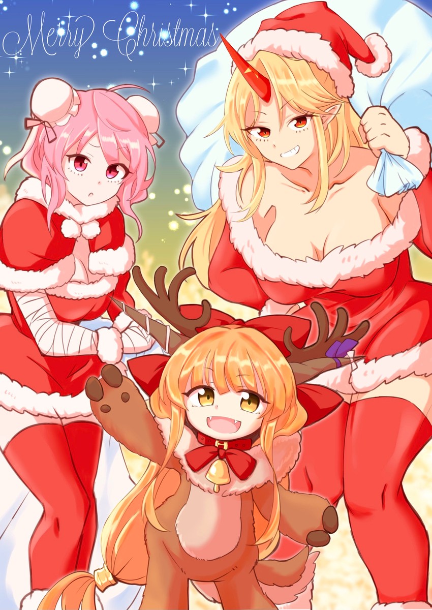 ibuki suika, hoshiguma yuugi, and ibaraki kasen (touhou) drawn by fugaku_(miko_no_miyatsuguchi)