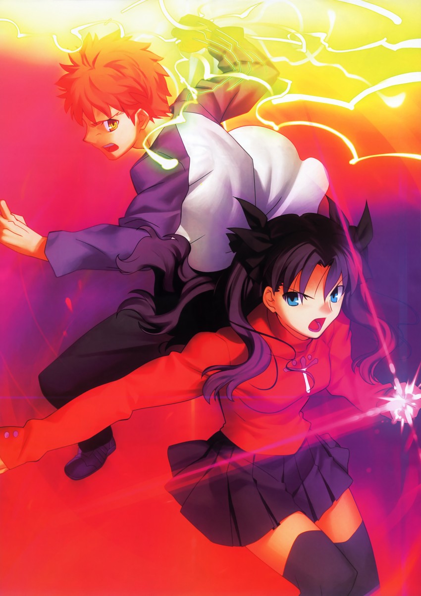 tohsaka rin and emiya shirou (fate and 1 more) drawn by takeuchi_takashi