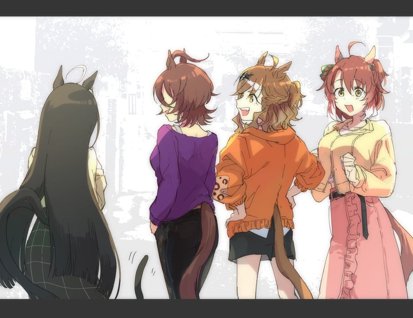 agnes tachyon, manhattan cafe, jungle pocket, and dantsu flame (umamusume) drawn by sonabaija