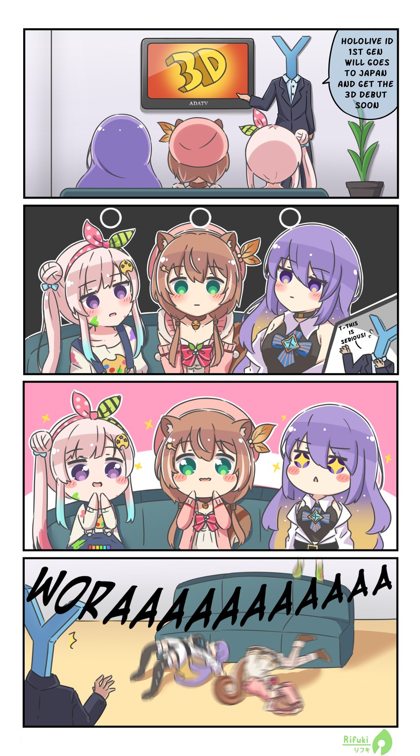 moona hoshinova, ayunda risu, and airani iofifteen (hololive and 1 more) drawn by rutorifuki