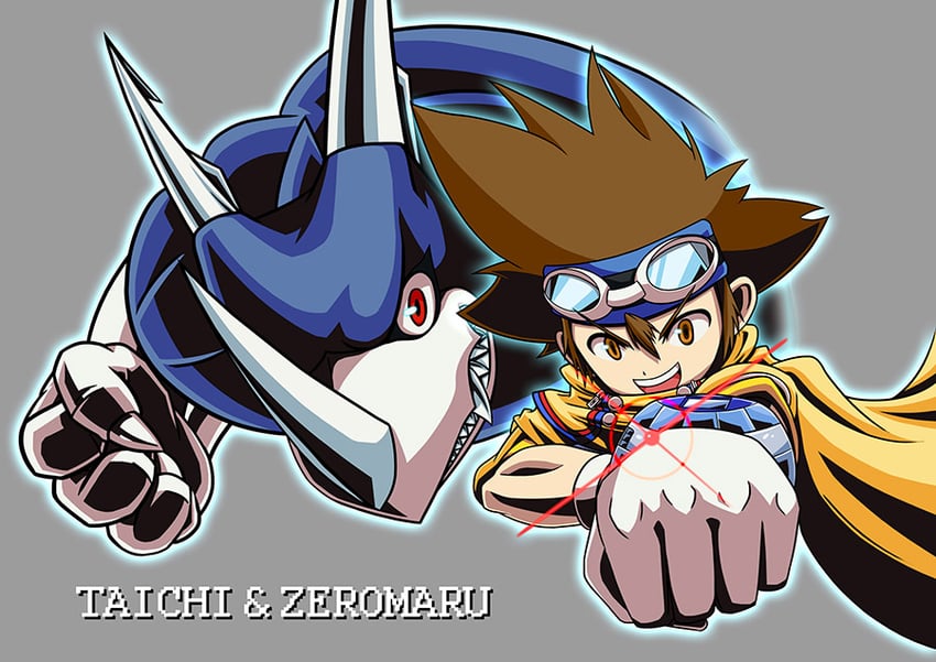v-dramon, yagami taichi, and zeromaru (digimon and 1 more) drawn by shijin_(sisa_seisha-hichu_shijin)