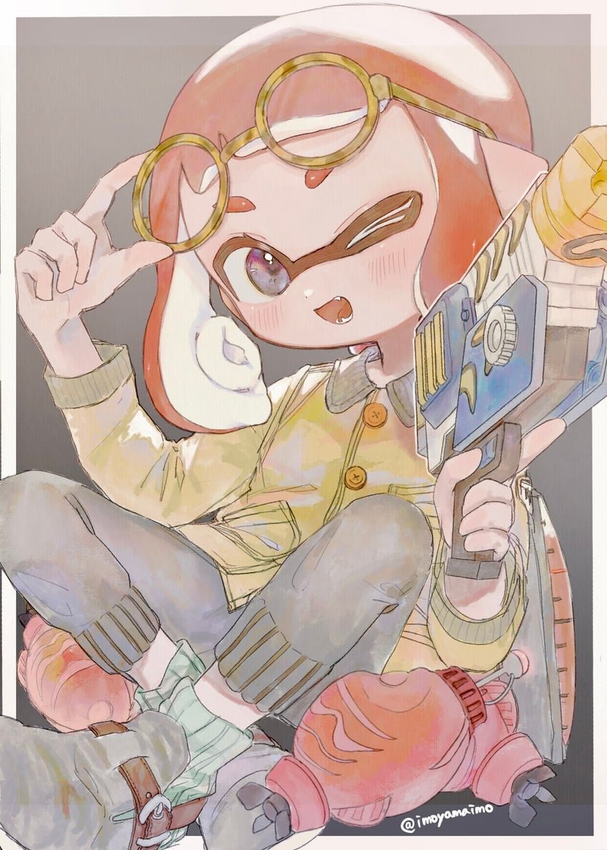 inkling player character and inkling girl (splatoon and 1 more) drawn by imoyamaimo