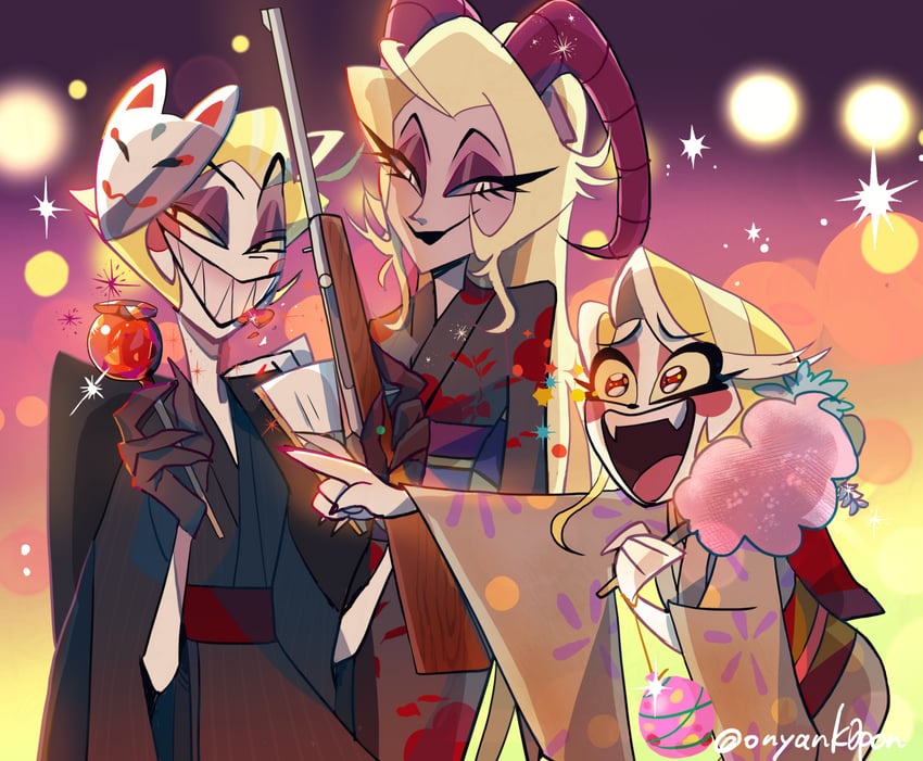 lucifer morningstar, charlie morningstar, and lilith (hazbin hotel) drawn by kin_(58n58n58n)